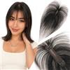 Elailite Hair Topper Donna Capelli Veri Clip 10g 25cm Protesi Toupee Posticci Toupet Silk Lace 3x13cm con Frangia #1B Nero Naturale