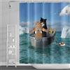 SDOTPMT 122x183cm Carina Gatto Tenda da Doccia - Buffo Animale Domestico Gattino Coppia Cosplay Barca Polo Sud Pinguino - Bagno Blu Oceano per Bambini - Poliestere con Ganci