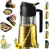 YUKO HOME Versatore olio 2 in 1 470 ml - Versatore e spray olio in vetro con gradazione per dosaggio preciso - Dispenser olio d'oliva, aceto - anti-goccia, anti-luce - accessorio cucina (nero)
