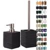 Sanilo Set di accessori per il bagno, dispenser di sapone e scopino WC, materiale di alta qualita, che attira l'attenzione in ogni bagno (Calero Nero)