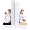 oliruim Fermalibri Decorativi Set 2 Pezzi, Fermalibri Ragazza che Legge in Resina, Decorazione per Libreria e Scrivania, Casa Ufficio Biblioteca, Regalo per Amanti dei Libri