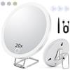 Yeecka Specchio Ingranditore 20X con Luce, Specchio da Tavolo Pieghevole con Foro per Appendere, Luminosità Regolabile a 3 Colori, Ricaricabile e Portatile, Adatto per Viaggi, Bagno, Toeletta