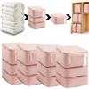 Beiktehy Borsa portaoggetti, 4 pezzi, a compressione, a 3 strati, di grande capacità, colore grigio, con manico rinforzato, per riporre copriletti, coperte (Rosa)