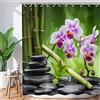 Hnmdmyi Tenda da doccia giardino zen 90x180, Spa verde bambù nero pietra viola fiore tenda da bagno giapponese meditazione rilassante impermeabile poliestere tessuto lavabile tenda da bagno con ganci