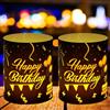 Xialvyu 12 lanterne antivento da tavolo, Happy Birthday, oro nero, decorazione per compleanno, riutilizzabili, plastica