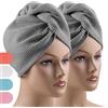 Kavya Asciugamano Microfibra Capelli, 2 Pcs Turbante Asciugacapelli Con Bottoni Asciugamano Per Capelli Super Assorbente Asciugamano Capelli Turbante Grigio