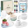 safona Kit per Colatura di Gesso, 1000g Polvere Gesso, 3 Stampi per Gesso, 6 Coloranti per Gesso Ceramico, Per Creazioni Artistiche, Decorazioni e Fai da Te