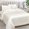 LINENWALAS Set di biancheria da letto in 100% bambù, per letto singolo, motivo a quadri, anallergico, con tasca profonda in seta di bambù, traspirante, morbido, rinfrescante (avorio, singolo)
