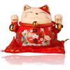 HERCHR Salvadanaio Gatto Portafortuna, Maneki Neko in Ceramica da 4,5 Pollici Salvadanaio Portafortuna Carino Porta Fortuna Buon Auguri Ceramica Portafortuna Gatto Salvadanaio(rosso)