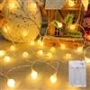 LEECOCO Catena luminosa a sfera per interni, 3 m, 30 LED, funzionamento a batteria con batterie AA, bianco caldo, ideale per cameretta dei bambini, Natale, feste, giardino e balcone decorazione (3 m