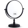 Mirrorvana Specchio da tavolo per trucco con ingrandimento 15X e 1X, ideale per make up e toeletta da bagno, specchietto ingranditore 23 x 15 cm (nero)