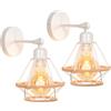 iDEGU 2 Pezzi Lampade da Parete Vintage 16CM Industriale Applique da Parete Interni Design Gabbia in Metallo Corda Canapa Regolabile Plafoniera E27 Lampada a Muro per Cucina Soggiorno Caffè (Bianco)