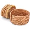 POFET Sottobicchieri in rattan intrecciato a mano con piastra di base per tazze da tè,piatti isolati per sala da pranzo,accessori per sala da pranzo, set da 6 pezzi,con supporto (marrone, 8 cm)