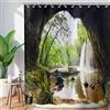 Hnmdmyi Tenda da doccia foresta 180x200, giungla tropicale foresta pluviale verde albero pianta natura montagna grotta paesaggio cascata scenario tenda da bagno impermeabile poliestere tessuto