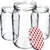 KADAX grandi barattoli in vetro 900ml Ø82 a quadretti rossi - tappo a vite ermetico, per conserve, sottaceti, verdure lacto-fermentate e marmellate fatte in casa