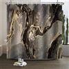 Xiaoterna Tenda da doccia in marmo Tenda da bagno con schizzi d'oro Tenda da doccia astratta grigio oro nero Tenda da doccia moderna di lusso Tessuto impermeabile lavabile in lavatrice 180x220cm