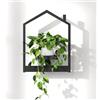 HOOBRO Porta Piante da Interno da Parete con Vassoio Rimovibile, Piedistallo per Piante in Metallo a Forma di Mini Casetta, Scaffale Decorativo su Pareti, Nero EBK08HJ01