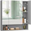 VASAGLE KAILYN Collezione - Armadietto Bagno da Parete con Ante a Specchio, Mobiletto Pensile Bagno, Specchiera, Scomparto Aperto, Ripiani Regolabili, 16,5 x 70 x 75 cm, Grigio Tortora BBK129G01