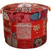 DK Homewares Ottomane Pouf Rotondo Tradizionale Pouf poggiapiedi Rosso Patchwork Ricamato in Cotone Ricamato Pouf poggiapiedi Decorativo Poggiapiedi | (18x18x13 Pollici / 45 cm) | Solo Copertura