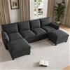 MSMOK Divano modulare cloud a forma di U, comodo divano ad angolo con seduta profonda, con 2 poggiapiedi mobili, schienale alto, nero, dimensioni: L 264,5 x P 142,5 x H 84 cm