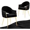 SDXYSTCE Set di 2 Sedie da Pranzo in Velluto - Sedie Cucina Moderne Imbottite - Poltrone Scandinave da Lettura con Braccioli e Schienale - Oro e Nero