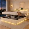 MIOOSUT Letto baule 140x190 cm con contenitore, velluto, senza materasso, beige