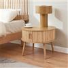 [en.casa] Comodino Rotondo a 2 Ante Scorrevoli in Bambù Tavolino Laterale Piano Circolare Mobile Contenitore con Scomparto Chiuso Camera da Letto Soggiorno Ingresso 45 x Ø60 cm - Naturale