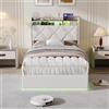 LKPOMI Letto 90 x 200 con rete LED e USB, letto cassettiera 90 x 200 cm, con contenitore e testiera imbottita, letto per 1 persone per adulti e adolescenti (senza materasso) (beige lino a, 90 x 200 cm)
