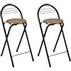 Amveya Set di 2 Sgabello Pieghevole Alto con Schienale, Sedie Pieghevoli con Seduta Effetto Legno, Sgabello bar Salvaspazio per Cucina, Balcone e Interni, Altezza 60 cm, Nero & Marrone
