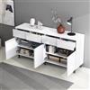 Kelodan Credenza lucida 160 x 40 x 68 cm, cassettiera, cassettiera con 4 cassetti, 2 ante e ripiani regolabili in altezza, mobiletti ad angolo, armadi, bianco