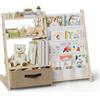 Brolteja Scaffale per bambini con organizer per giocattoli 2 in 1 - Libreria in legno e tessuto con 4 scomparti, cassetto e tasche portapenne, scaffale sicuro per bambini, altezza 68 cm, per cameretta