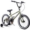 Glerc Bicicletta per bambini NuNu da 18 pollici in stile BMX per ragazzi di 6, 7, 8, 9 e 10 anni, con rotelle, cavalletto e manubrio e sella regolabili, verde militare