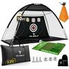 TS GOLF - Rete pratica da golf - Interno ed esterno 3 x 2,1 m - XL Tri-Turf rete da guida e tappetino, 5 palline, 3 tee in gomma, borsa per il trasporto, rete da golf, reti da golf per la guida in