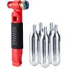 GEWAGE Pompa CO2 per Bici - Gonfiatore CO2 Compatto con 2 Leve Smontagomme e 5 Cartucce CO2 da 16 g, Compatibile con Cartucce Filettate da 12 g/16 g/25 g, per Valvole Presta e Schrader (Red)