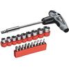 kwb Set di cacciaviti con impugnatura a T 21 pezzi con portabit, incl. 10 bit da 25 mm, 9 bussole da 1/4'' / bussole, per lavori di avvitamento leggeri in auto, in moto e in casa