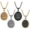 JewelryWe Gioielli retrò da uomo collana in acciaio inox San San Benedetto croce cristiana cattolica rotonda ciondolo con catena da 22 pollici argento/oro, Acciaio inossidabile