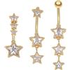 Yolev 3pcs oro ciondola ombelico anelli 14G stella piercing gioielli per le donne zirconi in acciaio inox carino ombelico anelli bilanciere per le donne