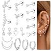 Adramata Piercing Orecchio Acciaio Chirurgico Set Orecchio Donna Anallergici Orecchini Cerchio Piccoli con Charms Conch Piercing Cartilagine Piercings Trago Helix Piercing Argento Oro 20G