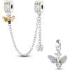 LNQOBU Catena di Sicurezza in Argento 925 per Charms Bracciali Ciondoli Perline,Ciondolo a forma di cuore in silicone con Chiusura a Clip, Compatibile con i Braccialetti Pandora