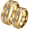 Gualiy Anelli di Fidanzamento Donna Uomo, Anello Fidanzamento Acciaio Anello in Oro 8mm con Zirconi Taglia Donna 15 + Uomo 20