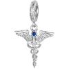 Kerraom Caduceo con Ali d'Angelo Argento 925 ，Portafortuna per Medici e Infermieri Caduceo conAli d'Angelo Charme ，Adatto a Bracciali e Collane Europee，Regali Donna Uomo