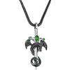 BYFDIY Collana con spada di drago, ciondolo a forma di drago cool per uomo, in rame, punk con ala di drago, spada argentata e ciondolo a croce con drago nero, collana con pietra natale per ragazzi