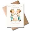 WBdesignz Happy Birthday to the Twins - Simpatico biglietto di compleanno per ragazzi gemelli con illustrazione e torta di compleanno, con busta in carta kraft (DIN A6)