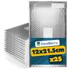 Dealberry Confezione da 25 buste imbottite con pluriball, buste in polietilene per spedizioni, imballaggi e spedizioni, buste con chiusura adesiva, per indirizzi e ritorno (argento, 12 x 21,5 cm)