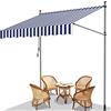Fiqops Tenda da Sole a Bracci con Manovella, 250x120cm Tenda da Sole per Balcone, Regolabile in Altezza, Idrorepellente, Senza Forare, in metallo e 100% poliestere, Blu e Bianco