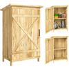 Outsunny Capanno da giardino in legno 63,5x40x90 cm Capanno da giardino all'aperto per la conservazione degli attrezzi con 2 ripiani Porta stile fienile e tetto in acciaio zincato Tetto in acciaio