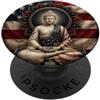 Buddha Designs by Kajiro Buddismo buddista con bandiera USA con fiore di loto PopSockets PopGrip Adesivo