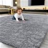 smiry Tappeto a pelo lungo, morbido, lavabile, antiscivolo, grande, moderno, per corridoio, soggiorno, cameretta dei bambini, camera da letto, grigio, 160 x 220 cm