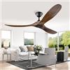 XSGDMN Ventilatore da soffitto in legno senza luce, da 152 cm, per esterni, per interni ed esterni, grande volume d'aria, con motore a corrente continua reversibile remoto
