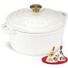 Overmont Casseruola in Ghisa Smaltata - Antiaderente Forno Olandese con Coperchio - Ø28 cm Rotonda Cocotte per Adatto a Piani di Cottura e Forni a Induzione - Perlenweiß